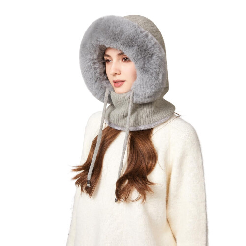 Knitting Hat Scarf Mask Set Fleece-Lined Windproof 2