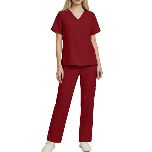 asdoklhq Plus Size Scrubs Γυναικείο Φόρεμα Νοσοκόμας με Κοντομάνικο, Μονόχρωμο, Τσέπη και 1