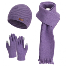 (Purple Three Piece Set) Set di guanti e sciarpa invernali da donna in maglia spessa, compatibili con touch screen, caldi
