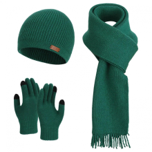 (Green Three Piece Set) Set di guanti e sciarpa invernali da donna in maglia spessa, compatibili con touch screen, caldi