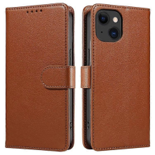 (Brown) Compatible For iPhone 15 Plus Leather Case Litchi Texture RFID Wallet Stand Phone Cover
