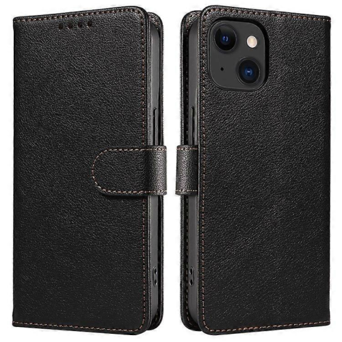 (Black) Compatible For iPhone 15 Plus Leather Case Litchi Texture RFID Wallet Stand Phone Cover