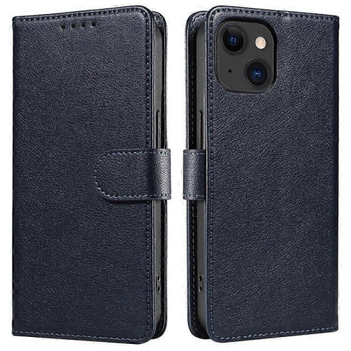 (Blue) Compatible For iPhone 15 Plus Leather Case Litchi Texture RFID Wallet Stand Phone Cover