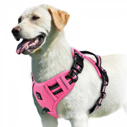 (Pink, XL) No Pull Dog Harness, Adjustable Soft Padded Pet Vest with Easy Control Handle