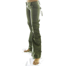 (Army Green, L) Women's Casual Long Cargo Pants Wide Leg Trousers