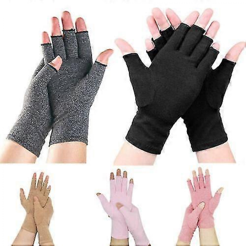 (grey, M) Anti Arthritis Compression Gloves Fingerless Support Rheumatoid Pain Relief