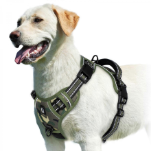 (army green, L) No Pull Dog Harness, Adjustable Soft Padded Pet Vest with Easy Control Handle