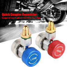 R134A Car A/C Quick Coupler Set, High/Low Side Brass, Blue/Red