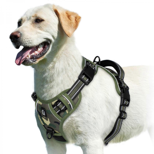 (army green, XL) No Pull Dog Harness, Adjustable Soft Padded Pet Vest with Easy Control Handle
