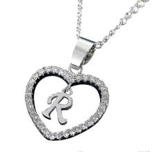 (Silver, S) Collana da donna con ciondolo a forma di cuore in zirconia cubica con 26 lettere dell'alfabeto dalla A alla Z