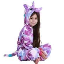 (Purple, 5-6 Years) Mädchen Einteiler Einhorn-Kapuzenoverall Winter Warme Nachtwäsche