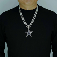 (silver) Dallas Cowboys football team badge blue oil drop five-pointed star alloy pendant necklace