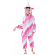 (Pink Blue, 5-6 Years) Mädchen Einteiler Einhorn-Kapuzenoverall Winter Warme Nachtwäsche
