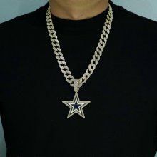 (gold) Dallas Cowboys football team badge blue oil drop five-pointed star alloy pendant necklace