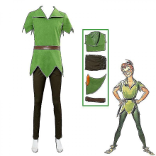 (Kid 130, Women) Peter Pan Cosplay Anime Costume Green Elf Uniform Dresses Boys Girls Halloween Carnival Costume Fancy Dress Suit Men