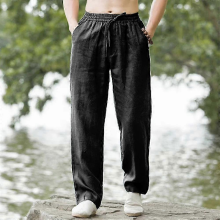 (black, XL) Men's Cotton Linen Pants Hawaiian Vacation Holiday Beach Trousers Breathable Streetwear Casual Pants Loose Men Bottoms