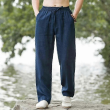 (navy, XL) Men's Cotton Linen Pants Hawaiian Vacation Holiday Beach Trousers Breathable Streetwear Casual Pants Loose Men Bottoms