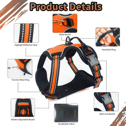 Adjustable No Pull Dog Harness with 5ft Leash for Pets (Orange) 2