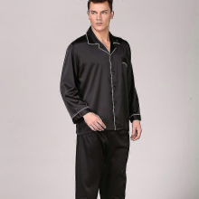 (black rope, XXXL) Man's Black Silk Pajamas, Long Sleeve Solid Color Suit Large Size Household Clothing, Plus Size Nightwear