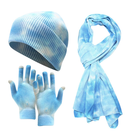 Σετ κασκόλ και γαντιών Tie Dye Knit, αντιανεμικό σε κρύο καιρό, σετ 3 τεμαχίων για σκι, 1