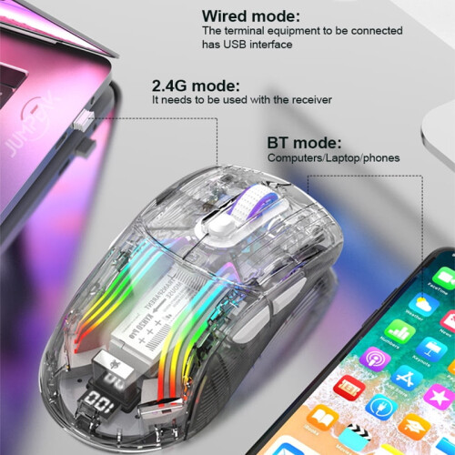 Διαφανές ποντίκι παιχνιδιών RGB Ασύρματο Bluetooth Ενσύρματο Ψηφιακό Οθόνη Type-C 1