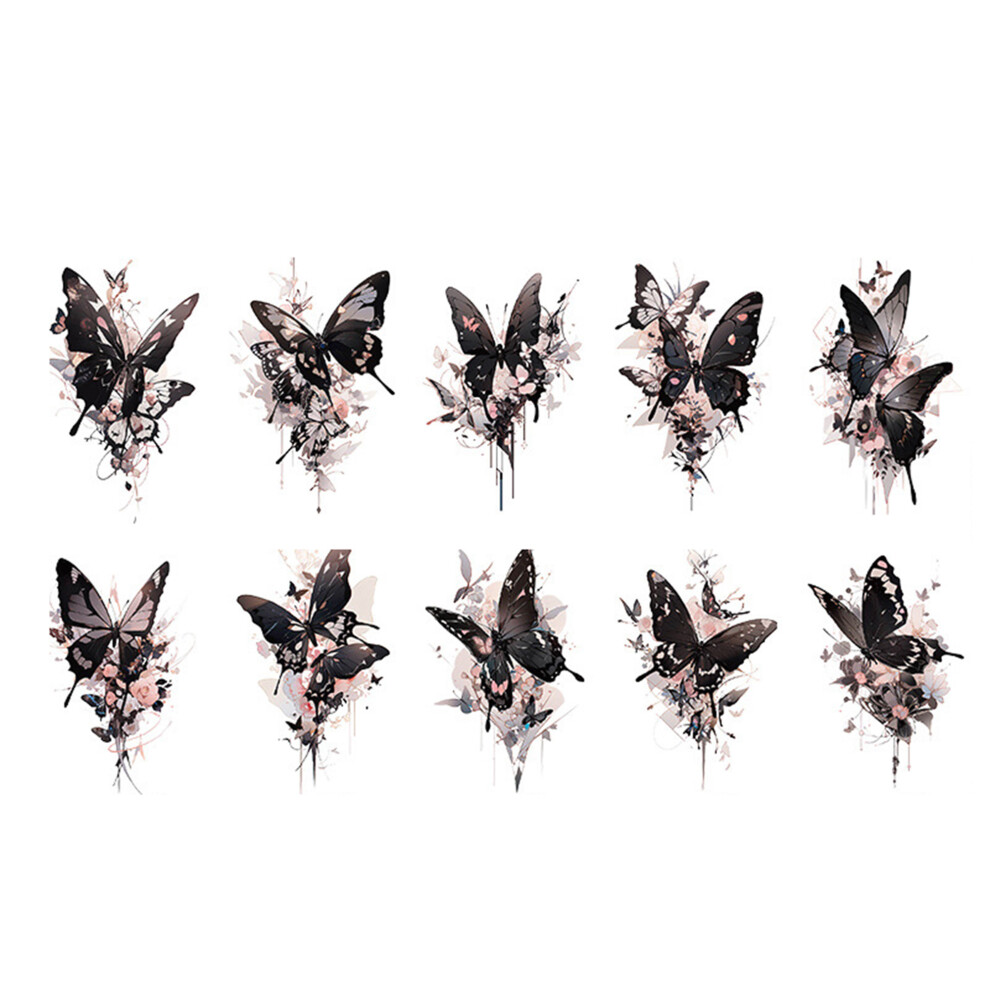 Black (12Cmx6.8cm, Gun ) Women Temporary Tattoos Set Of 10 Long Lasting Realistic Butterfly Waterproof Tattoo Stickers For Body Arms Thighs