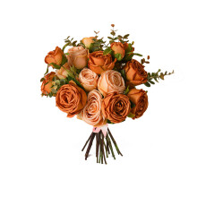 Silk Rose Bouquet with Green Leaves38cm