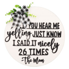 "Yelling Mom" bord, unieke houten decoratie van 30 cm met 3D-laagjes voor een vleugje humor en warmte in huis of als Moederdagcadeau.