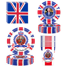 Partyzubehör zum Thema Union Jack: Papiermaterial, 20er-Pack Handtücher, 10er-Pack kleine Teller, 10er-Pack große Teller, 10er-Pack Becher für