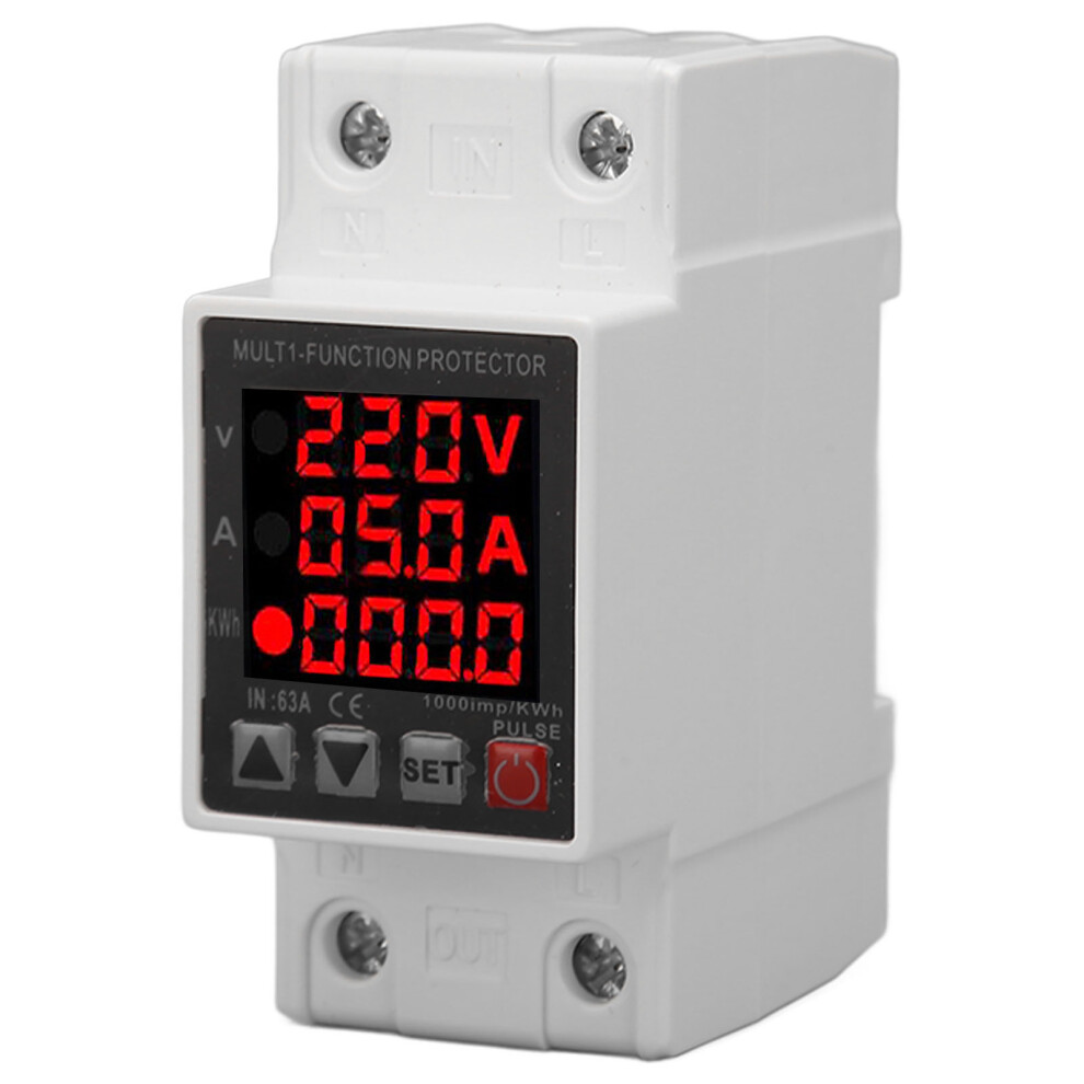 Din Rail Mount Overvoltage Protector With Under Voltage And Overcurrent Detection Auto Reset Function Energy Efficient Durable Plastic Construction 9489952167343