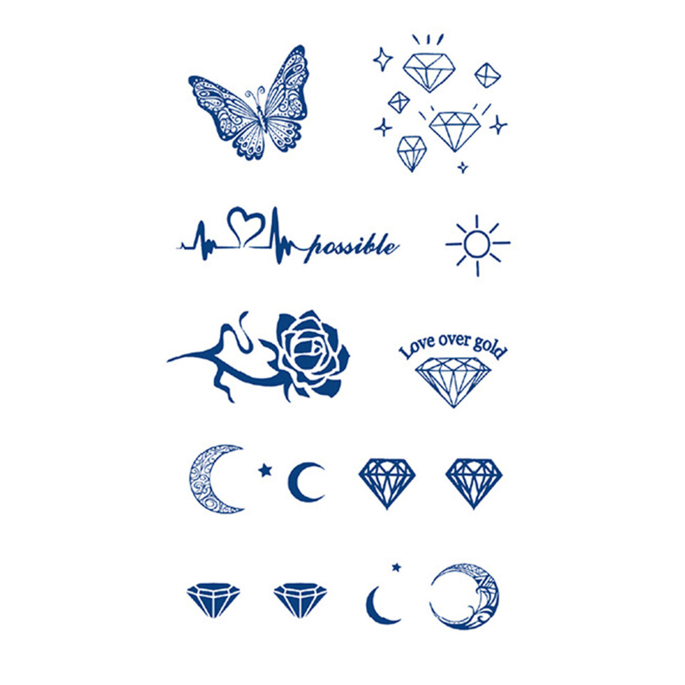 Blue (11Cm*18Cm*1Cm, 2) Men Women Temporary Tattoos Long Lasting Realistic Letter Moon Waterproof Tattoo Stickers For Body Arms Thighs