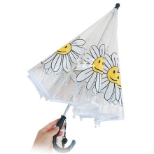 Morsom og trygg barneparaply, vanntett paraply med tegneseriemønster for barn, vindtett og vanntett, gjennomsiktig + hvit + gul, 60  68 cm, ideell