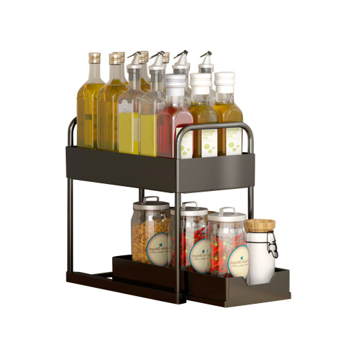 Under Sink Organizer Multi-Purpose Storage, Sliding Basket Organizer for Kitchen Bathroom ABS Plastic Construction Easy Assembly No Tools Required