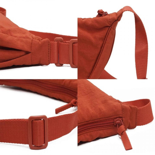 Bolsa transversal com design em formato de meia-lua, alça de ombro ajustável e leve, fechamento com zíper resistente e material impermeável. 1