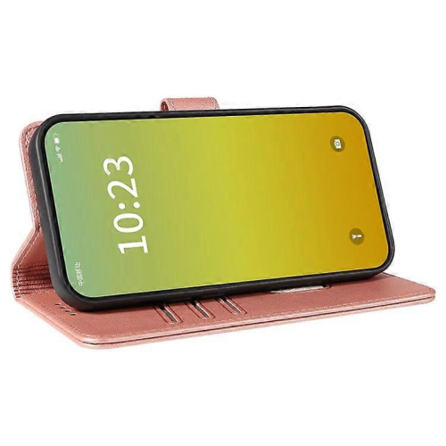 (PinkGold) Custodia in pelle con texture Litchi e supporto RFID compatibile con iPhone 15 Plus 2