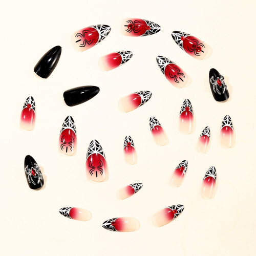 Halloween Press on Nails, Μεσαία ψεύτικα νύχια αμυγδάλου, Ψεύτικα νύχια πλήρους κάλυψης με 2