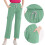 Women's Scrubs Set Green Solid Loose Drawstring Pants and 4