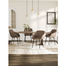 (Dark Brown, Set of 2) GOEURVANT Dining Chairs with Armrests, Vintage PU Leather Accent Chair with Metal Legs