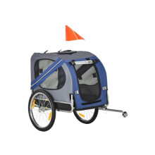 Folding Dog Bike Trailer Pet Cart Carrier for Bicycle Travel in Steel Frame with Hitch Coupler - Blue & Grey