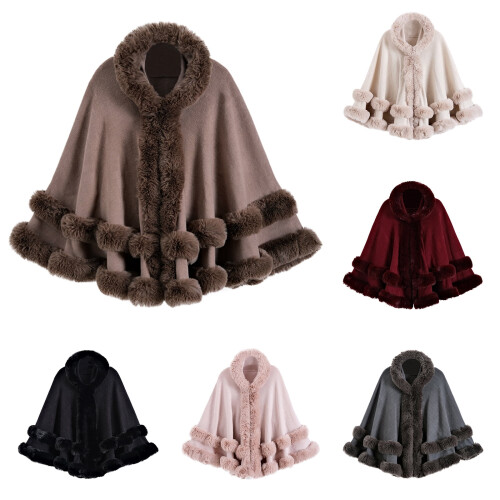 Damenmode Plus Size Strickcape Schal Kapuzenjacke Warme Jacke Grau 2