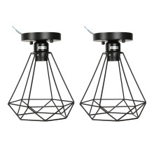 E26Base Vintage Lamp with Industrial Style Ceiling Light, Semi Flush Mount Lighting Retro Metal Cage Pendant for Bedroom Living Room (2Pack)