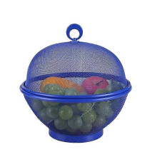 (blue) Fruit Fly Proof Fruit Bowl with Lid, Large Capacity Mesh Fruit Basket, Kitchen Fruit Storage Container for Freshness & Insect Protection