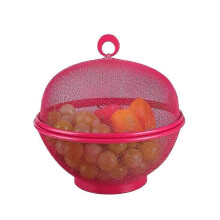 (rose red) Fruit Fly Proof Fruit Bowl with Lid, Large Capacity Mesh Fruit Basket, Kitchen Fruit Storage Container for Freshness & Insect Protection
