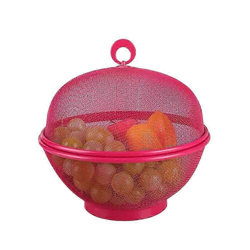 (rose red) Fruit Fly Proof Fruit Bowl with Lid, Large Capacity Mesh Fruit Basket, Kitchen Fruit Storage Container for Freshness & Insect Protection