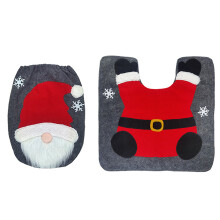 Festive Bathroom Set, Quality Santa Toilet Seat Cover & Floor Mat, Washable Non-woven + Flannel Linens for Holiday Home Decor