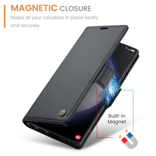 Θήκη-πορτοφόλι Samsung Galaxy S24FE – RFID Blocking, PU δέρμα, μαγνητική θήκη Folio Flip, μαύρη 1