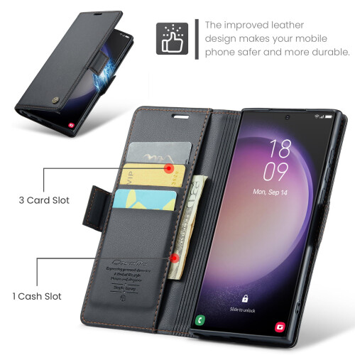 Θήκη-πορτοφόλι Samsung Galaxy S24FE – RFID Blocking, PU δέρμα, μαγνητική θήκη Folio Flip, μαύρη 2