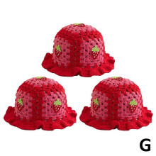 (3pcs Pink strawberry)Sweet Knitted Fisherman Hat CuteLotus Leaf Edge Woolen Ruffle Bucket Hat