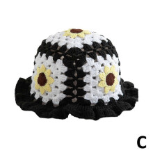 (Black and white Daisy style)Sweet Knitted Fisherman Hat CuteLotus Leaf Edge Woolen Ruffle Bucket Hat