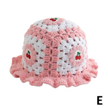 (Pink and white cherry)Sweet Knitted Fisherman Hat CuteLotus Leaf Edge Woolen Ruffle Bucket Hat